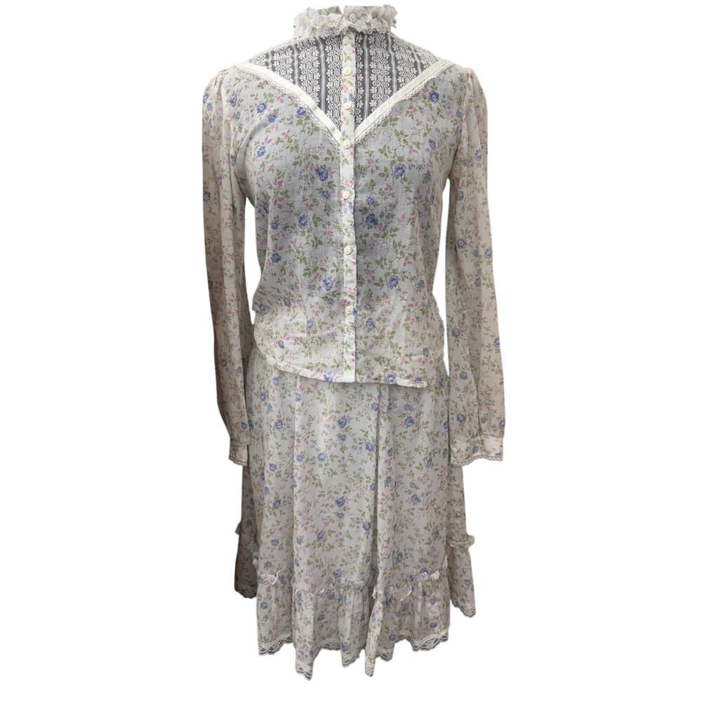 RARE Vintage Gunne Sax 1970s Floral Prairie S/M Skirt Blouse Jessica’s Gunnies‎
